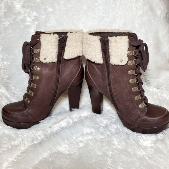 Chic BP Platform High-Heeled Boots Size 8 - Dark Brown with Cozy Sherpa Trim - Picture 2 of 7